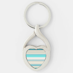 Mooie aqua witte strepen sleutelhanger