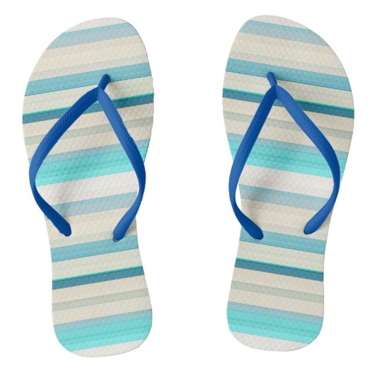 Mooie aqua witte strepen teenslippers (Voetbed)
