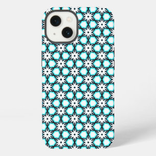 Mooie aquablauwe en witte bloemmotief iPhone 13 hoesje