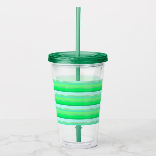 Mooie aquagroene strepen acryl drinkbeker (Voorkant)