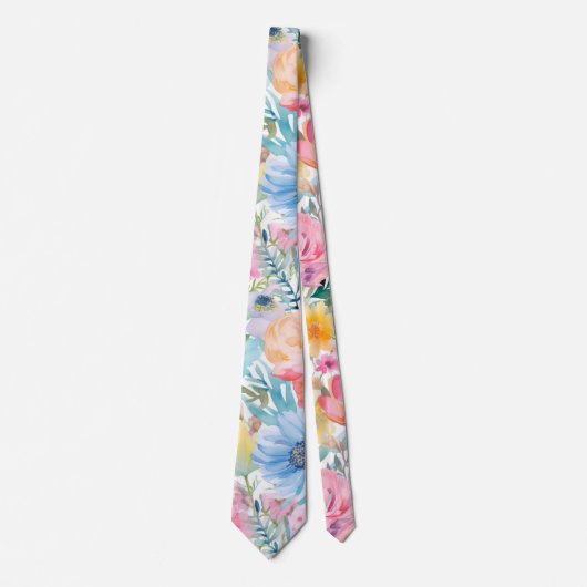 Mooie Aquamarijn Blauwgroen Bloemenprint Stropdas (Voorkant)