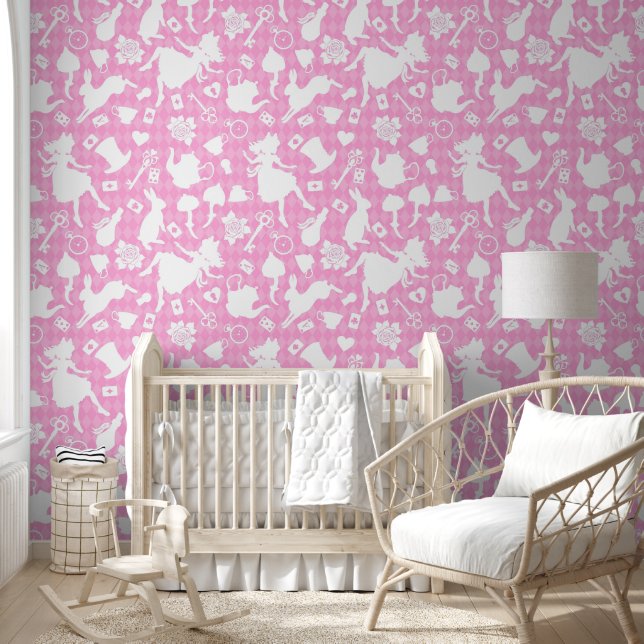 Mooie Aquarel Alice in Wonderland Roze Slaapkamer Behang (Kinderen)