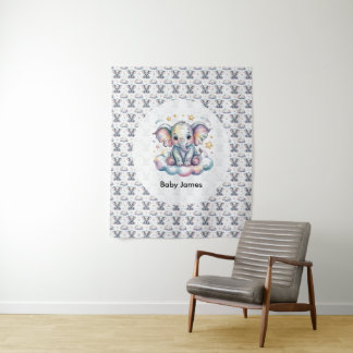 Mooie Aquarel Baby Olifant Blauwe Jongen Baby Show Wandkleed