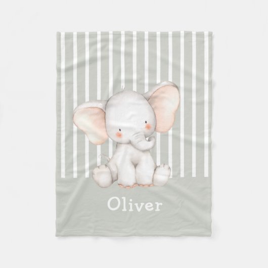 Mooie Aquarel Baby Olifant Kindernaam Fleece Deken (Voorkant)