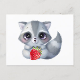 Mooie aquarel baby wasbeer met aardbei fruit briefkaart