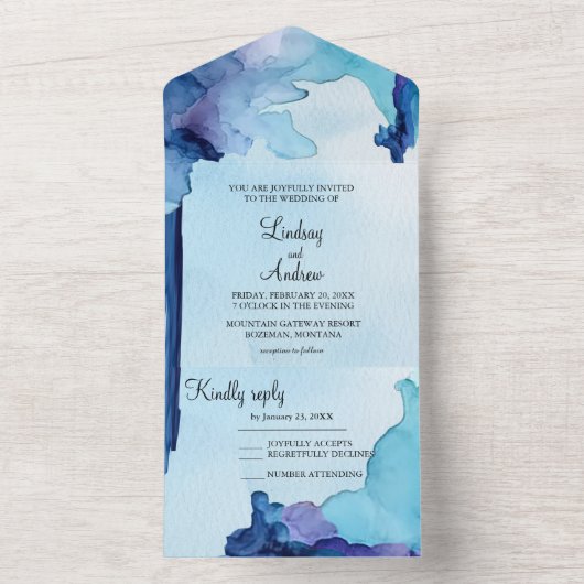 Mooie Aquarel Blauwe Alles-in-één Uitnodiging  (Binnen)