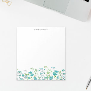 Mooie Aquarel Blauwe Bloemrijke Rand Persoonlijk Notitieblok