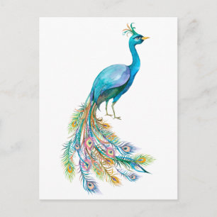 Mooie aquarel blauwe pauw illustratie briefkaart