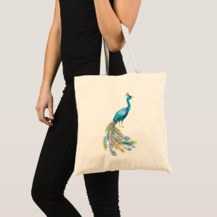Mooie aquarel blauwe pauw illustratie tote bag