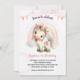 Mooie Aquarel Bloem Eenhoorn Verjaardagsuitnodigin Kaart