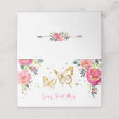 Mooie Aquarel Bloem Roze Goud Vlinder Plaatskaartje (Buitenkant ongevouwen)