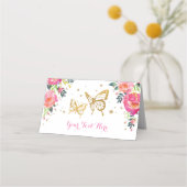 Mooie Aquarel Bloem Roze Gouden Vlinder Plaatskaartje (Voorkant)