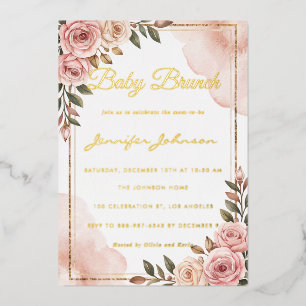 Mooie Aquarel Bloemen Baby Brunch Folie Uitnodiging