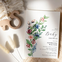Mooie Aquarel Bloemen- en Groene Baby Shower
