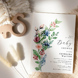 Mooie Aquarel Bloemen- en Groene Baby Shower Kaart