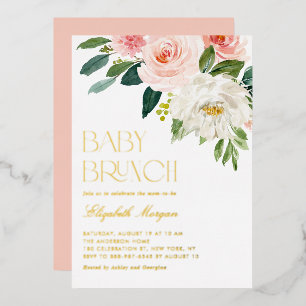 Mooie Aquarel Bloemen Tuin Baby Brunch Folie Uitnodiging