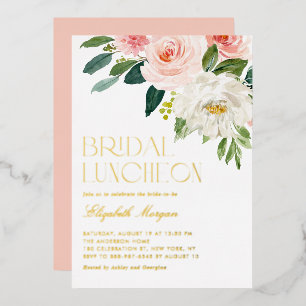 Mooie Aquarel Bloemen Tuin Bruiloft Luncheon Folie Uitnodiging