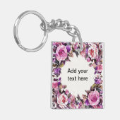 Mooie Aquarel Bloemenrand Sleutelhanger (Voorkant Links)