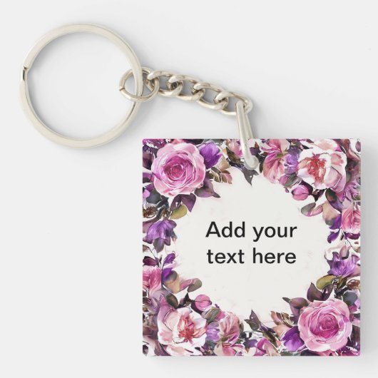 Mooie Aquarel Bloemenrand Sleutelhanger (Voorkant)