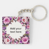 Mooie Aquarel Bloemenrand Sleutelhanger (Achterkant)