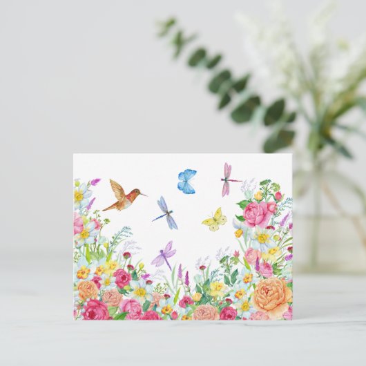 Mooie Aquarel Bloementuin  Briefkaart (Staand voorkant)