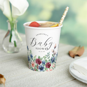 Mooie Aquarel Bloemige & Groene Baby Shower Papieren Bekers