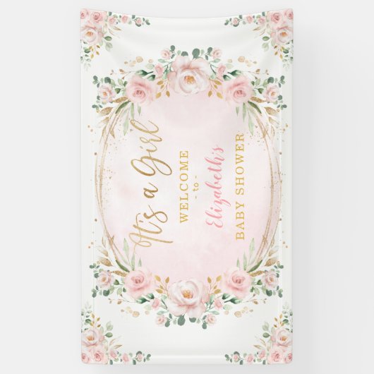 Mooie Aquarel Blush Bloemige Baby Meisje Shower Spandoek (Verticaal)