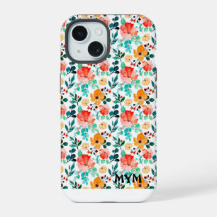 Mooie Aquarel Botanische Bloemen + Monogram iPhone 15 Case