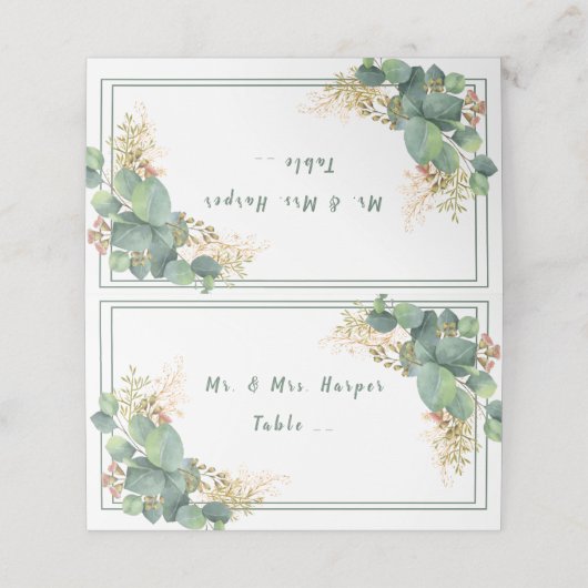 Mooie Aquarel Eucalyptus Goud Filigraan Plaatskaartje (Buitenkant ongevouwen)