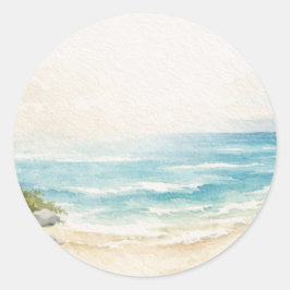 Mooie Aquarel Geschilderde Zee Zee Kust Ronde Sticker