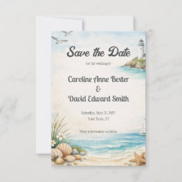 Mooie Aquarel Geschilderde Zeezijde Kuststreek Save The Date