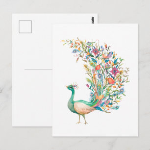 Mooie aquarel groene pauw briefkaart