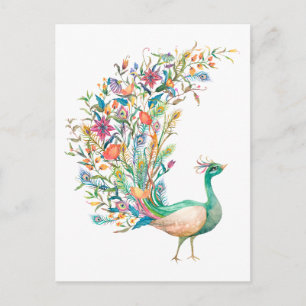 Mooie aquarel groene pauw briefkaart