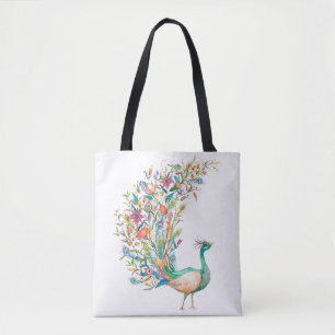Mooie aquarel groene pauw tote bag