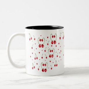 Mooie Aquarel Kersen- en Hartpatroon Tweekleurige Koffiemok