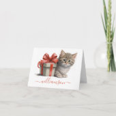 Mooie Aquarel Kitten Rode Lint Notitiekaart (Voorkant)