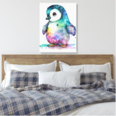 Mooie Aquarel Kleurrijke Baby Pinguïn Muur Canvas Afdruk (Insitu (Slaapkamer))