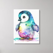 Mooie Aquarel Kleurrijke Baby Pinguïn Muur Canvas Afdruk (Voorkant)