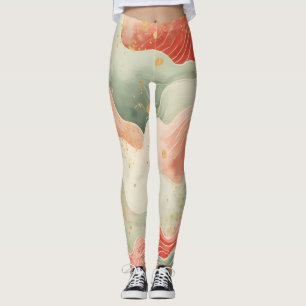 Mooie aquarel krullen Rood/Groen/Goud ontwerp  Leggings