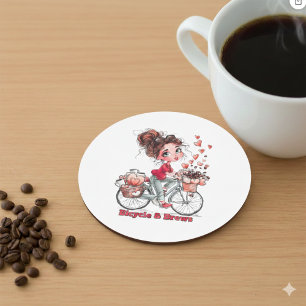 Mooie Aquarel Meisje op Fiets Koffie Onderzetter