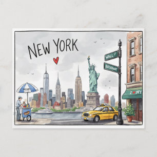 Mooie aquarel New York City NYC Silhouette Taxi Ku Briefkaart