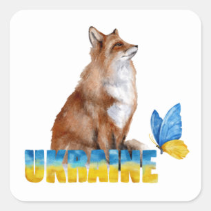 Mooie Aquarel Oekraïense Vos en Vlinder Vierkante Sticker