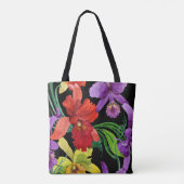 Mooie aquarel orchidee bloemen op zwart tote bag (Achterkant)