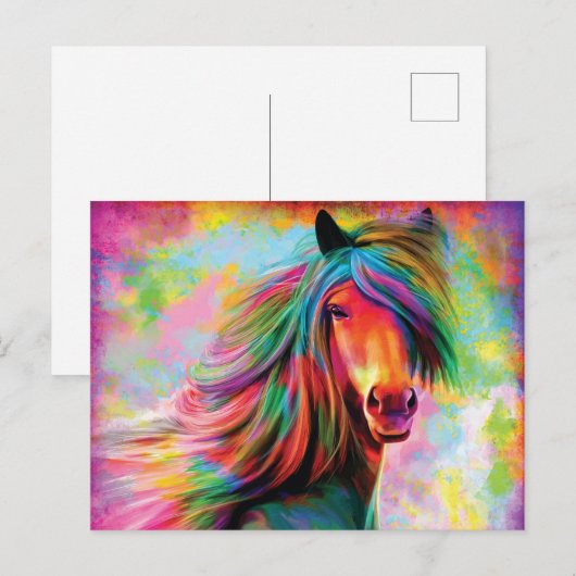 Mooie Aquarel Regenboog Paard Ansichtkaart Briefkaart (Voorkant / Achterkant)