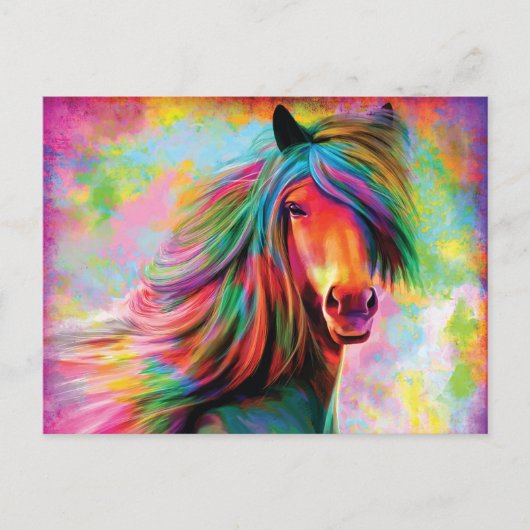 Mooie Aquarel Regenboog Paard Ansichtkaart Briefkaart (Voorkant)