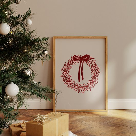 Mooie Aquarel Rode Krans Kerstposter Poster