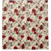 Mooie Aquarel Rood Roze Bloemige Douchegordijn (Voorkant)