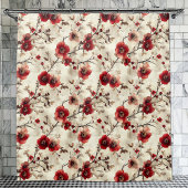 Mooie Aquarel Rood Roze Bloemige Douchegordijn