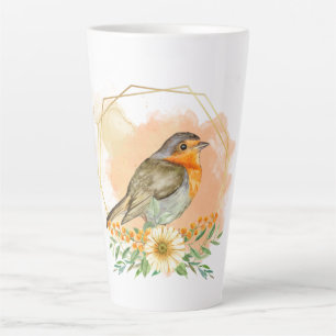 Mooie aquarel roodborst en wilde bloemen  latte mok