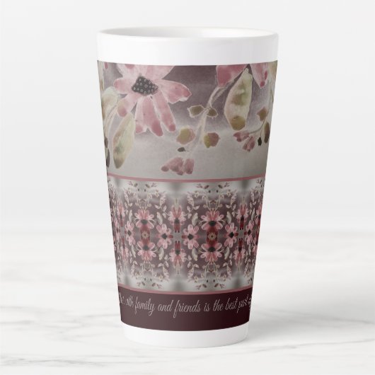 Mooie aquarel Rosy Pink Floral Latte Mok (Voorkant)